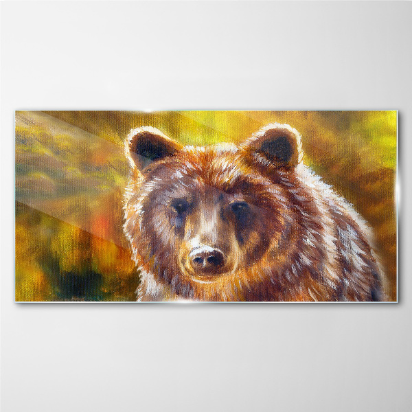 Tableau sur verre Le visage d'un ours aux tons dorés