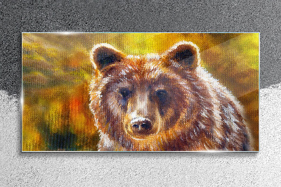 Tableau sur verre Le visage d'un ours aux tons dorés