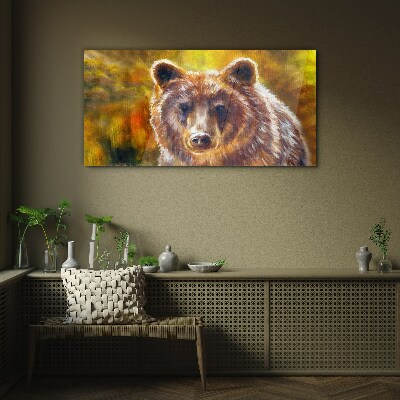 Tableau sur verre Le visage d'un ours aux tons dorés