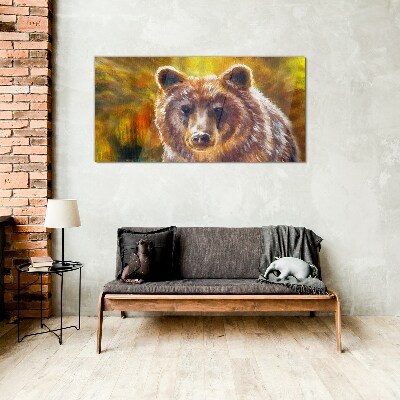 Tableau sur verre Le visage d'un ours aux tons dorés