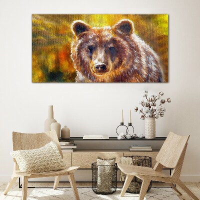 Tableau sur verre Le visage d'un ours aux tons dorés