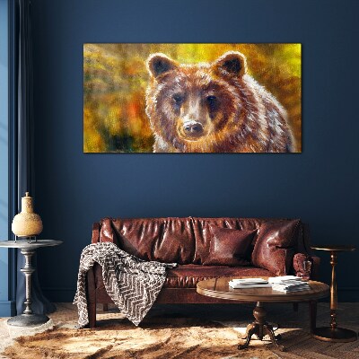 Tableau sur verre Le visage d'un ours aux tons dorés