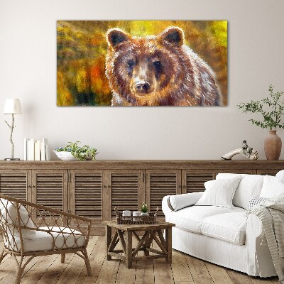 Tableau sur verre Le visage d'un ours aux tons dorés