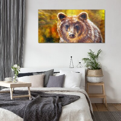 Tableau sur verre Le visage d'un ours aux tons dorés