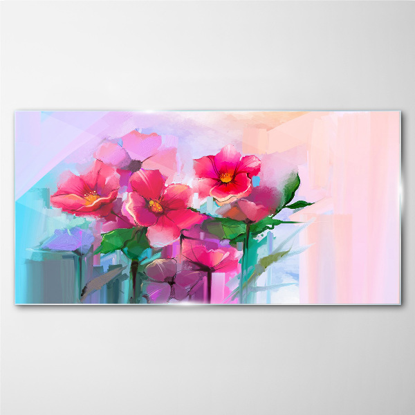 Tableau photo sur verre Une danse de fleurs aux couleurs pastel
