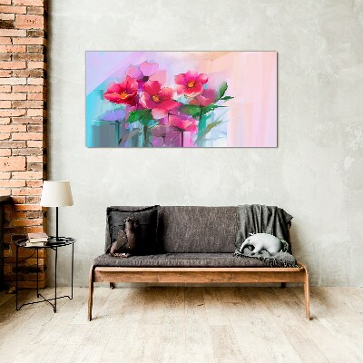 Tableau photo sur verre Une danse de fleurs aux couleurs pastel