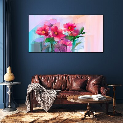 Tableau photo sur verre Une danse de fleurs aux couleurs pastel