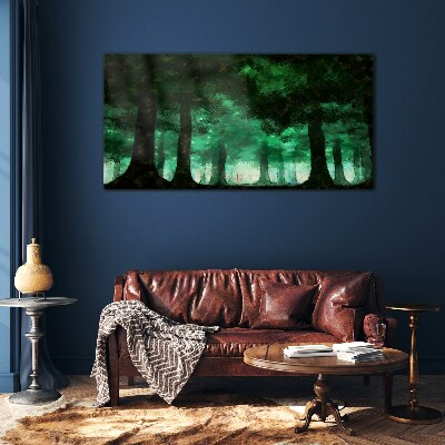 Tableau photo sur verre Forêt verte dans la lumière brumeuse