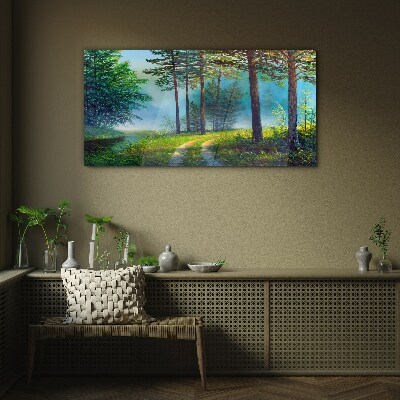 Tableau imprimé sur verre Chemin forestier dans le brouillard matinal