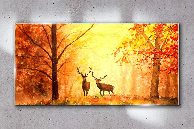 Tableau verre imprimé Rencontre automnale des cerfs