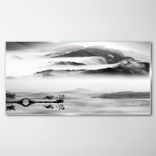 Tableau en verre Panorama de montagne brumeux