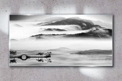 Tableau en verre Panorama de montagne brumeux