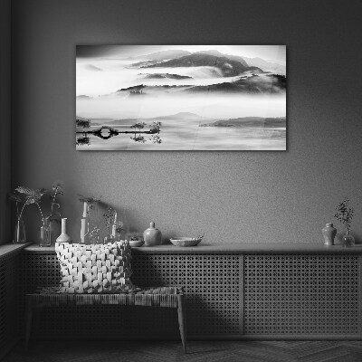 Tableau en verre Panorama de montagne brumeux