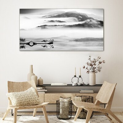 Tableau en verre Panorama de montagne brumeux