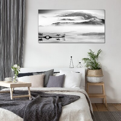 Tableau en verre Panorama de montagne brumeux