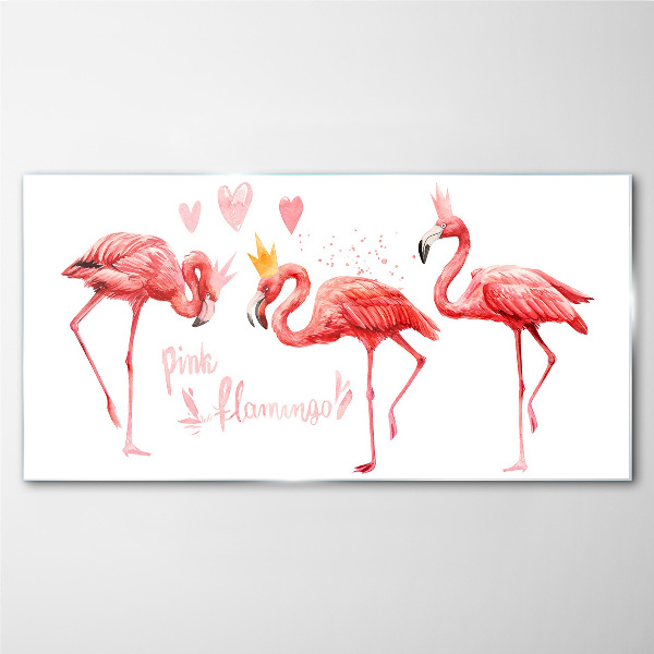 Tableau verre imprimé Flamants roses avec des couronnes
