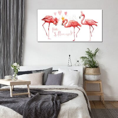 Tableau verre imprimé Flamants roses avec des couronnes