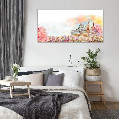 Tableau verre imprimé Paysage printanier japonais