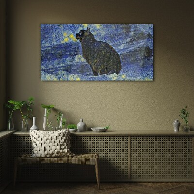 Tableau imprimé sur verre Chat dans le ciel nocturne