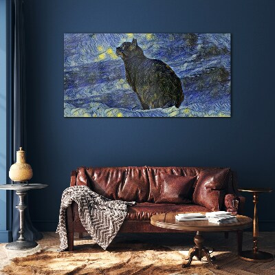 Tableau imprimé sur verre Chat dans le ciel nocturne
