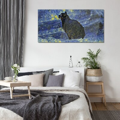 Tableau imprimé sur verre Chat dans le ciel nocturne