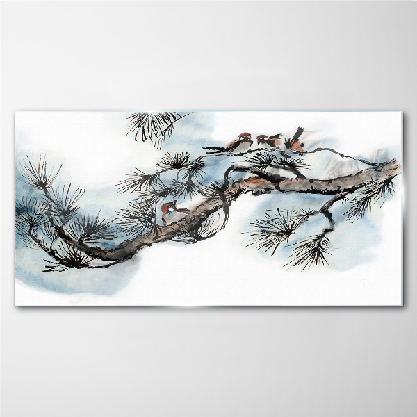Tableau verre imprimé Une branche paisible avec des oiseaux
