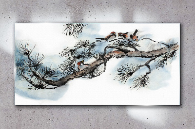 Tableau verre imprimé Une branche paisible avec des oiseaux