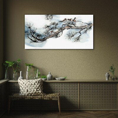 Tableau verre imprimé Une branche paisible avec des oiseaux