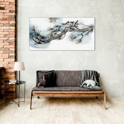 Tableau verre imprimé Une branche paisible avec des oiseaux