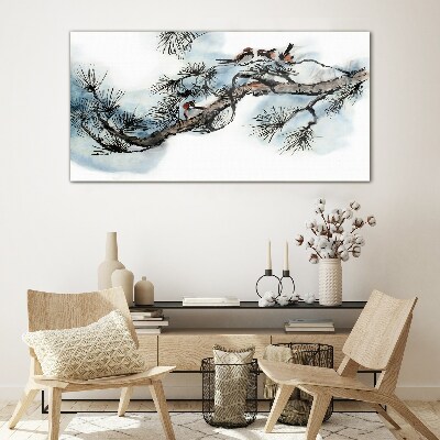 Tableau verre imprimé Une branche paisible avec des oiseaux