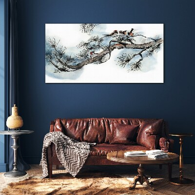 Tableau verre imprimé Une branche paisible avec des oiseaux