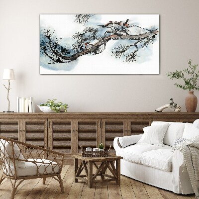 Tableau verre imprimé Une branche paisible avec des oiseaux