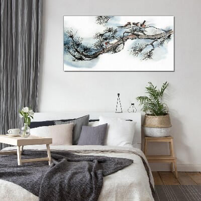 Tableau verre imprimé Une branche paisible avec des oiseaux
