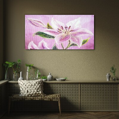 Tableau photo sur verre Lys roses sur fond pastel