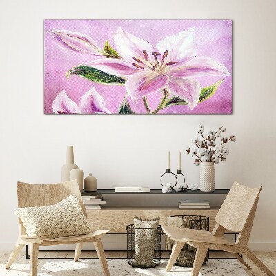 Tableau photo sur verre Lys roses sur fond pastel