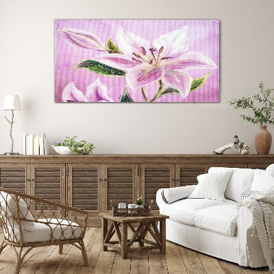 Tableau photo sur verre Lys roses sur fond pastel