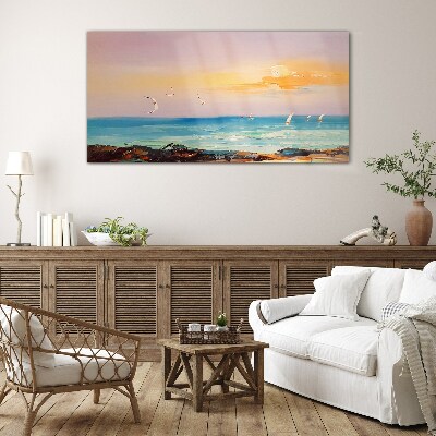 Tableau sur verre Un coucher de soleil paisible sur la mer