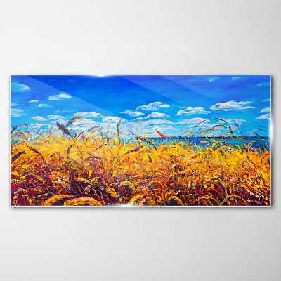 Tableau imprimé sur verre Champs dorés sous un ciel bleu