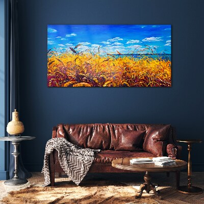 Tableau imprimé sur verre Champs dorés sous un ciel bleu