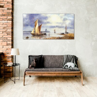 Tableau imprimé sur verre Un port tranquille avec des voiliers