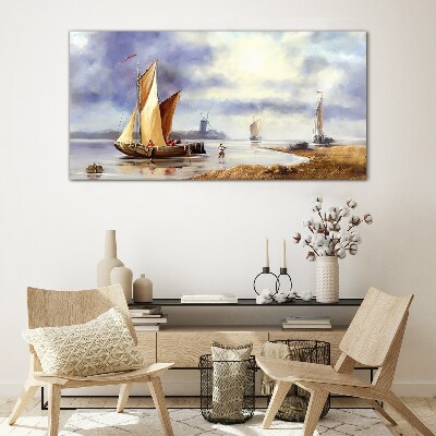 Tableau imprimé sur verre Un port tranquille avec des voiliers