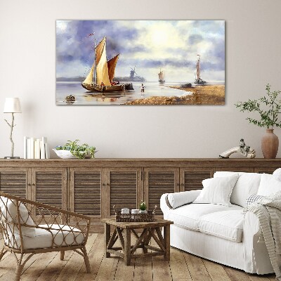 Tableau imprimé sur verre Un port tranquille avec des voiliers