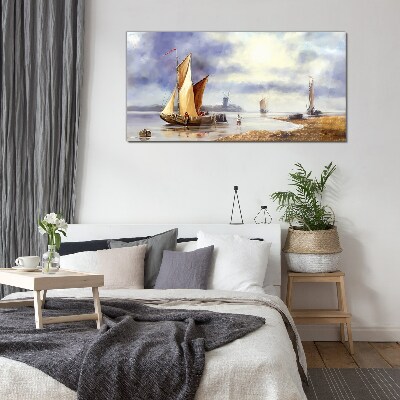 Tableau imprimé sur verre Un port tranquille avec des voiliers