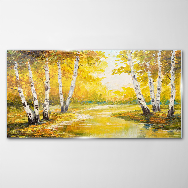 Tableau sur verre Automne doré parmi les bouleaux