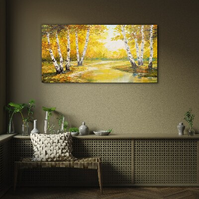Tableau sur verre Automne doré parmi les bouleaux