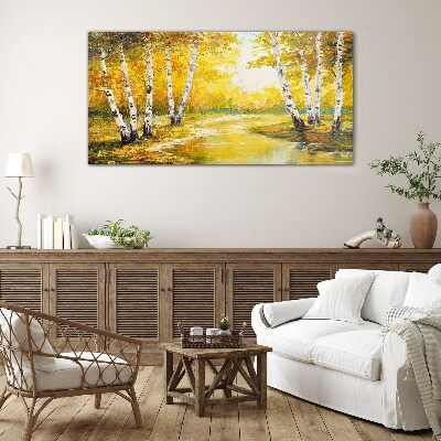 Tableau sur verre Automne doré parmi les bouleaux