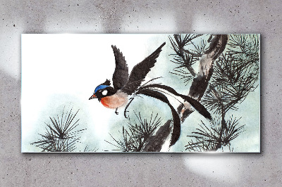 Tableau verre imprimé Un oiseau en vol au-dessus des pins