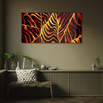Tableau photo sur verre Feuilles dorées en feu