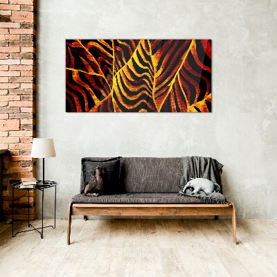 Tableau photo sur verre Feuilles dorées en feu