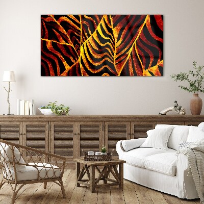 Tableau photo sur verre Feuilles dorées en feu
